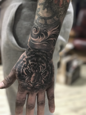 Tiger on hand